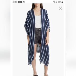 Treasure & Bond blue & white striped slub beach ready Ruana throw. One size NWT